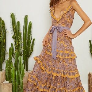 Elegant Floral Maxi Dress in Lavender and Mustard